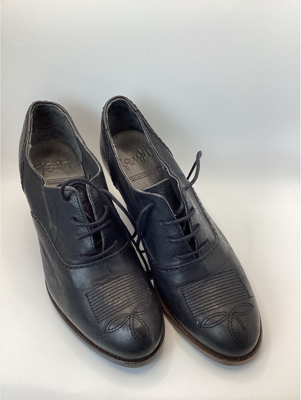 Freebird By Steven Black Leather Oxford Heel Western Lace Up Shoes EU 39